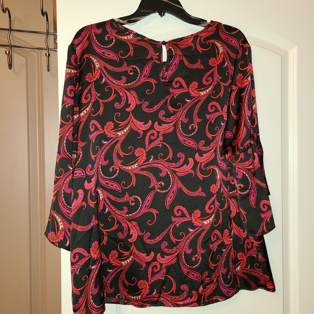 Zac & Rachel Red and Black Paisley Blouse Size XL